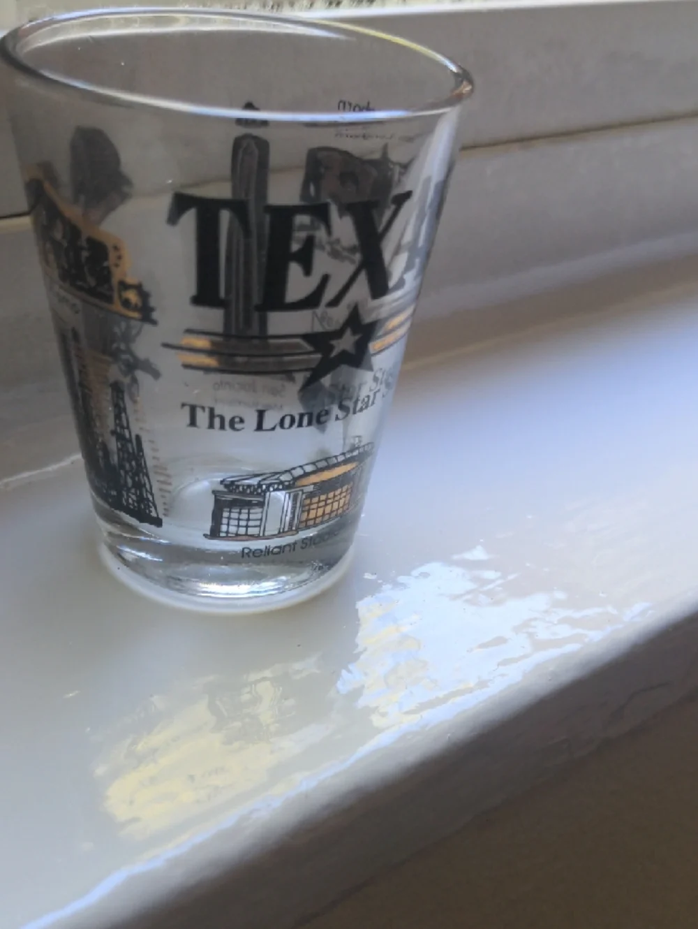 Texas The Lone Star State USA Shot Glass  Clear Glass with Black & Gold Graphics